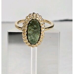 Sarah Coventry‎ Green Seraphinite Stone Ring Oval Cabochon Gold Sz 9.5 Vintage